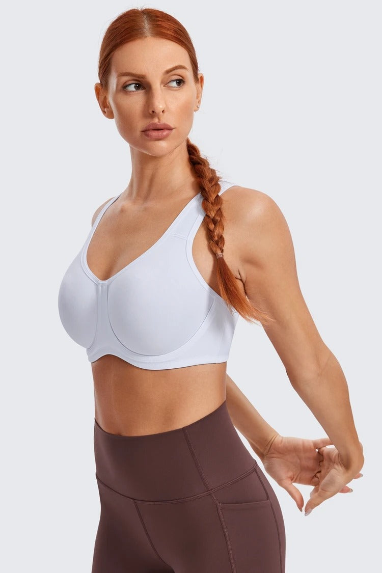 Keyla High Impact Underwire Sports Bra| C-G Cup| White - Beige