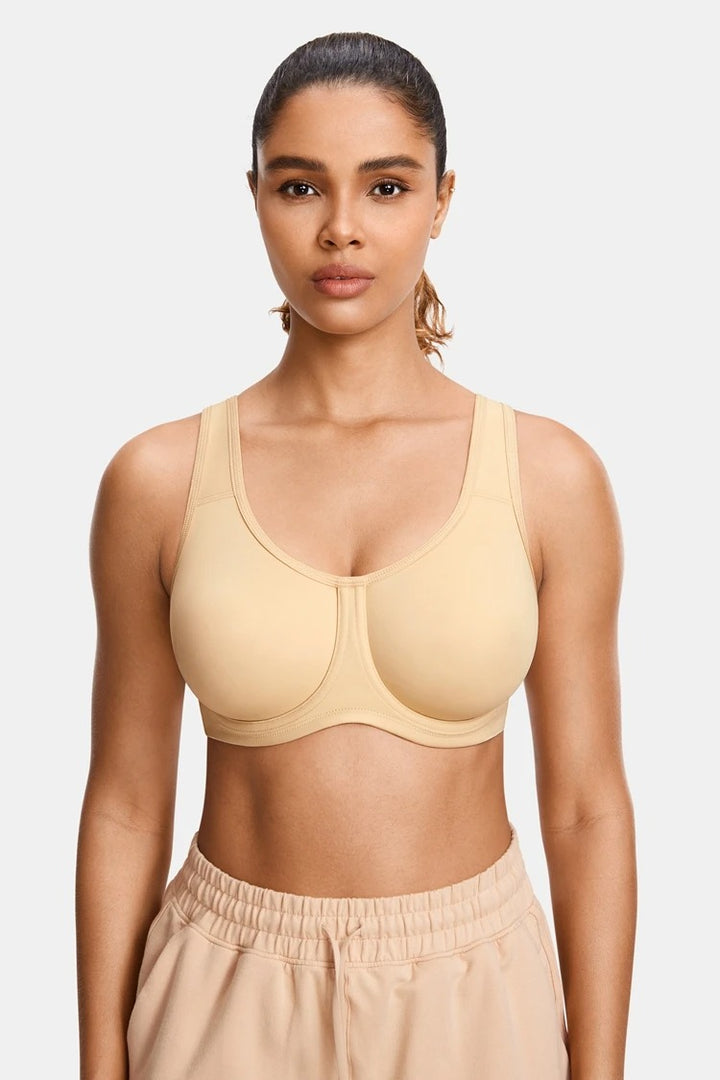 Keyla High Impact Underwire Sports Bra| C-G Cup| White - Beige