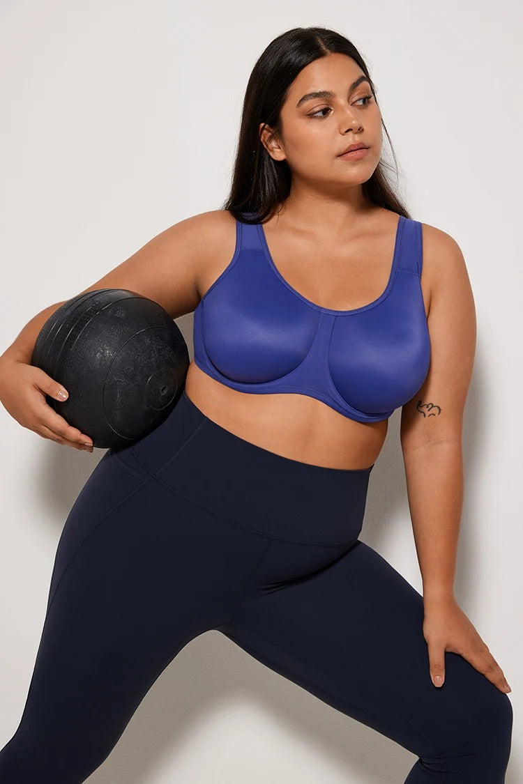 Keyla High Impact Double-layer Outer Underwire Sports Bra| C-G Cup| Blue - Red