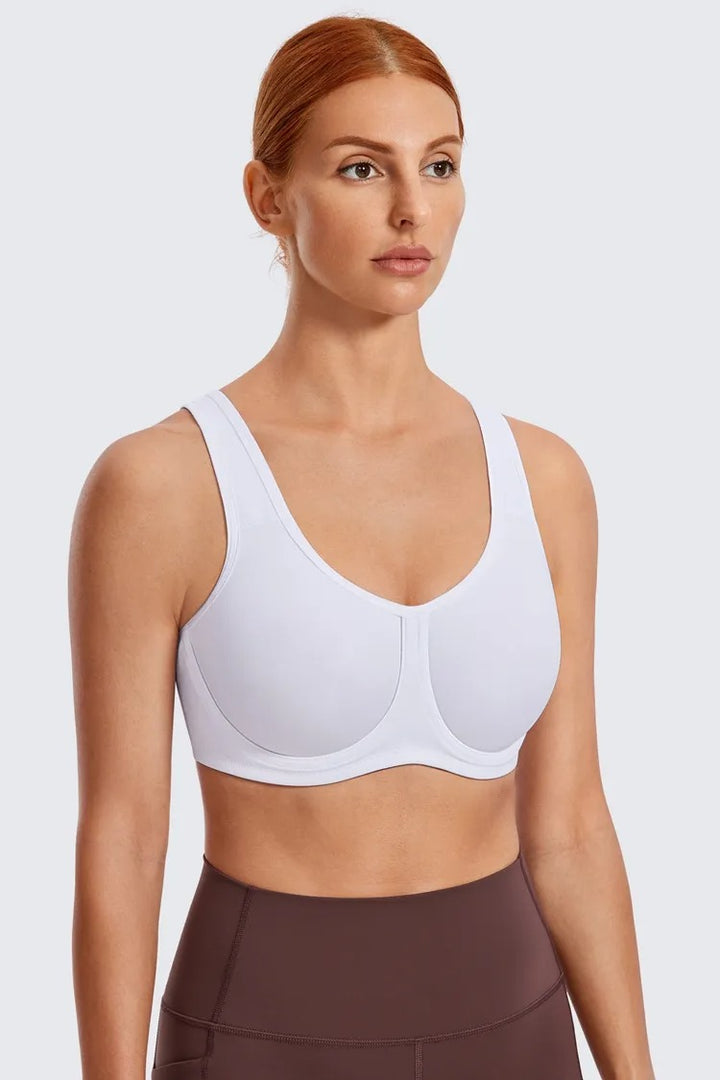 Keyla High Impact Underwire Sports Bra| C-G Cup| White - Beige