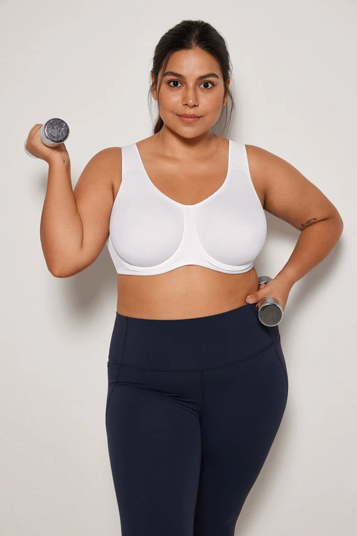 Keyla High Impact Underwire Sports Bra| C-G Cup| White - Beige