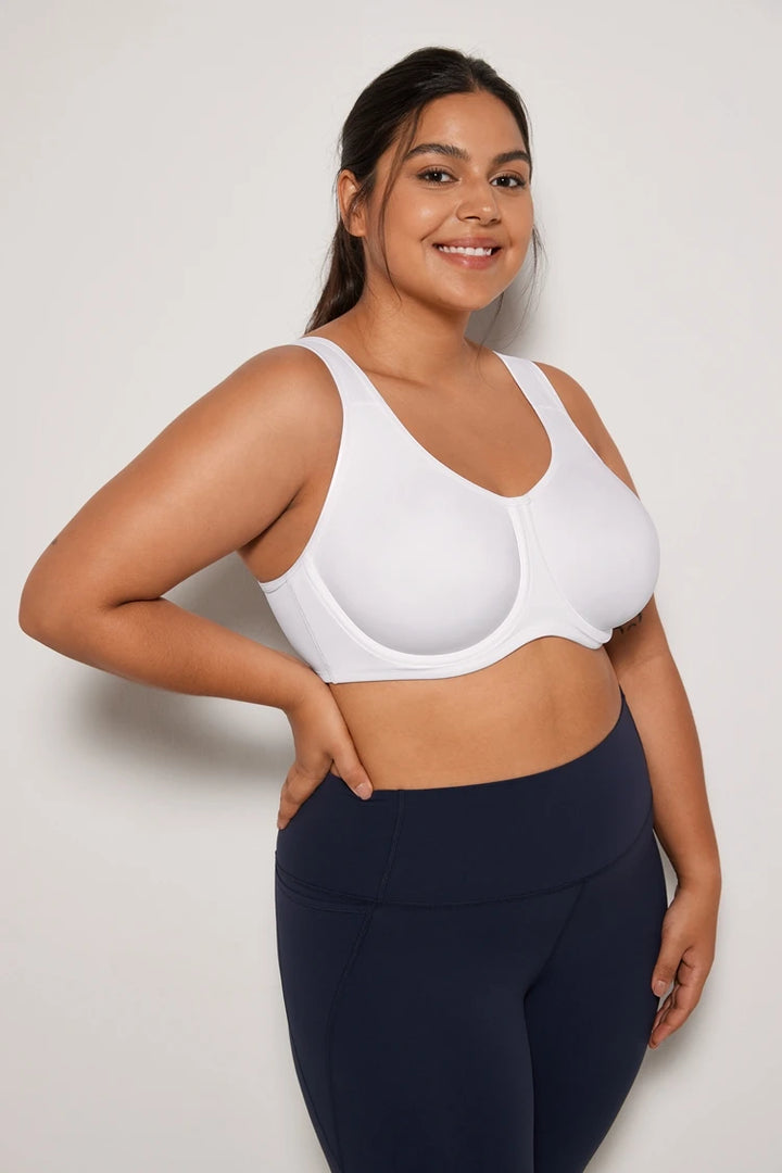 Keyla High Impact Underwire Sports Bra| C-G Cup| White - Beige