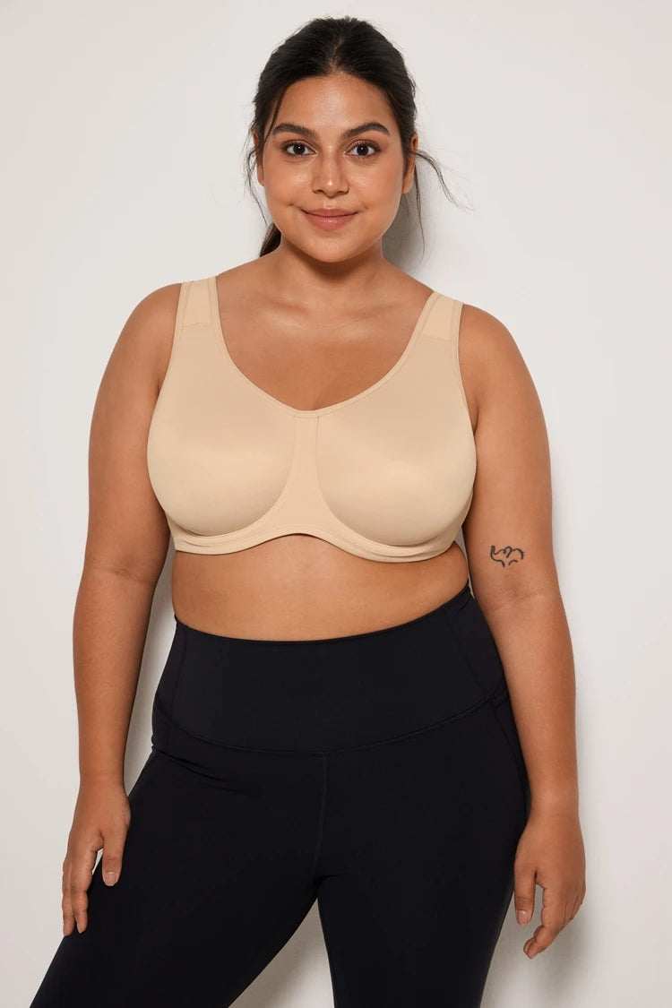 Keyla High Impact Underwire Sports Bra| C-G Cup| White - Beige