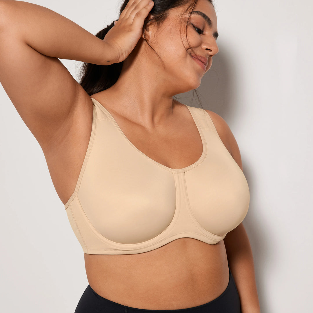 Keyla High Impact Underwire Sports Bra| C-G Cup| White - Beige