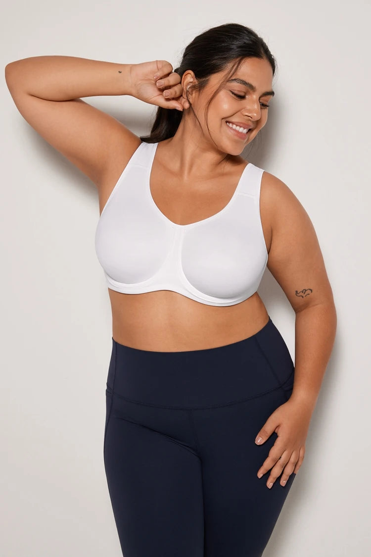 Keyla High Impact Underwire Sports Bra| C-G Cup| White - Beige