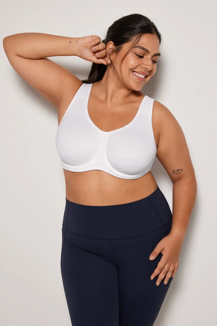 Keyla High Impact Underwire Sports Bra| C-G Cup| White - Beige