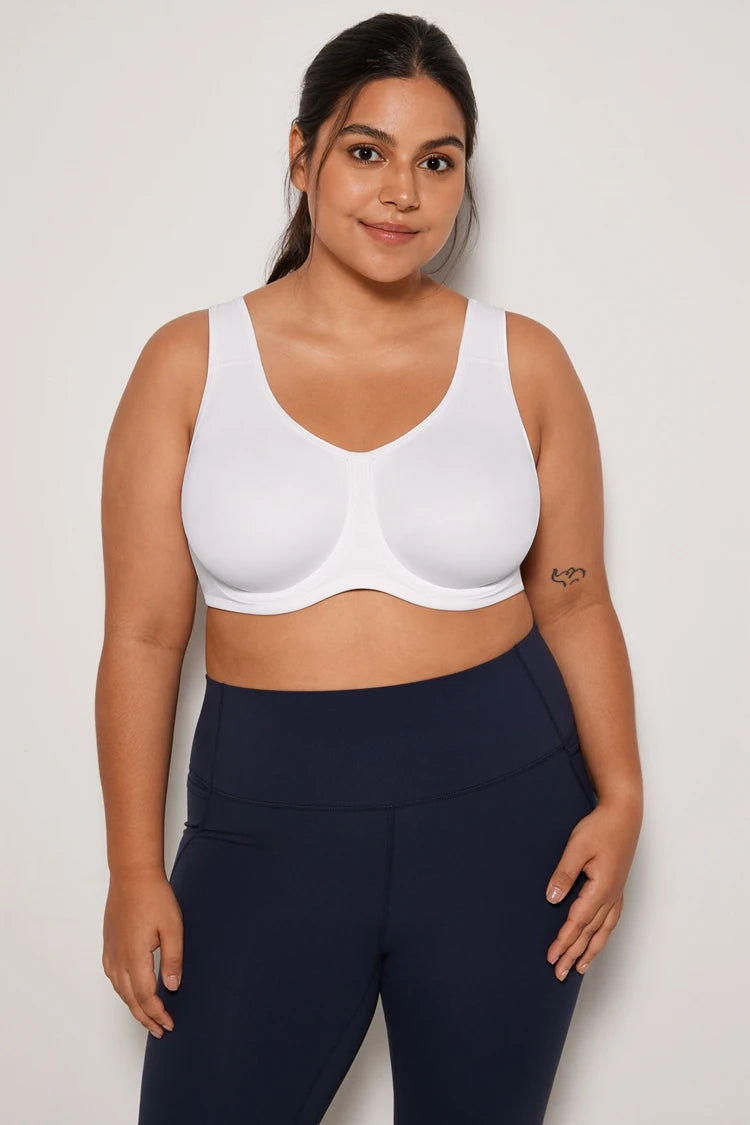 Keyla High Impact Underwire Sports Bra| C-G Cup| White - Beige