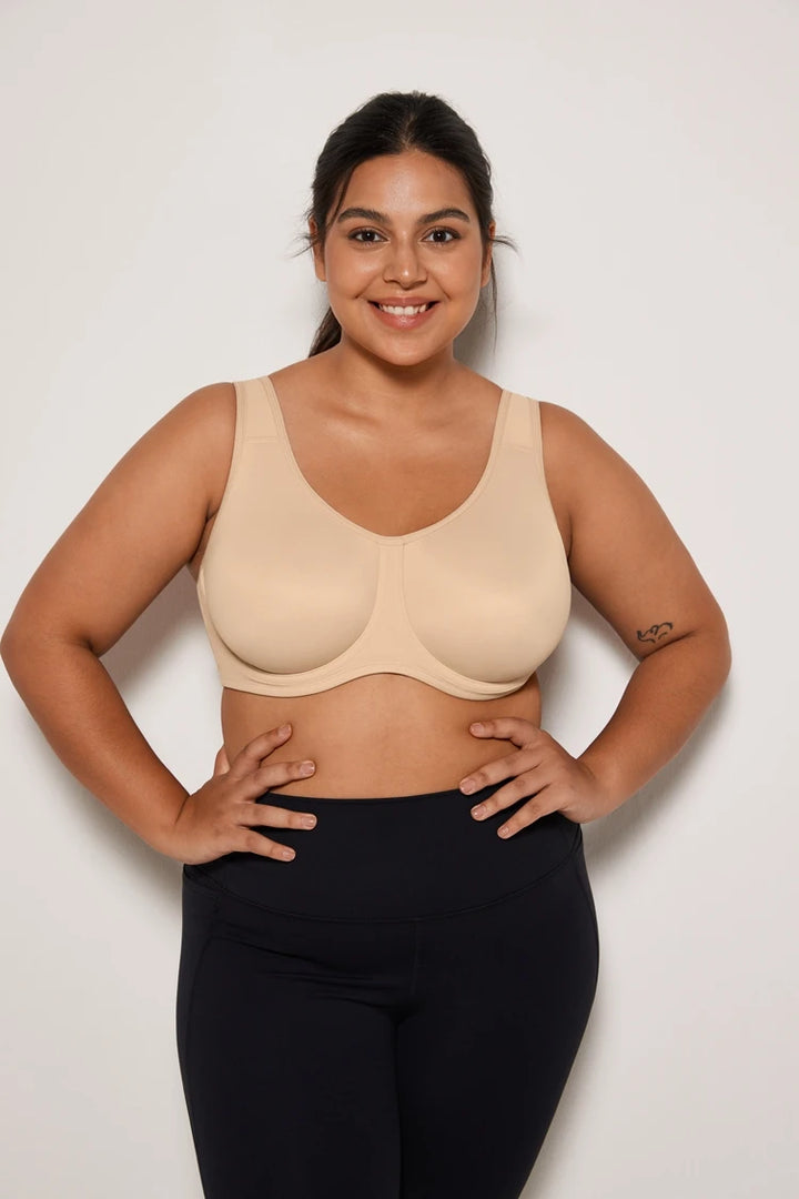 Keyla High Impact Underwire Sports Bra| C-G Cup| White - Beige