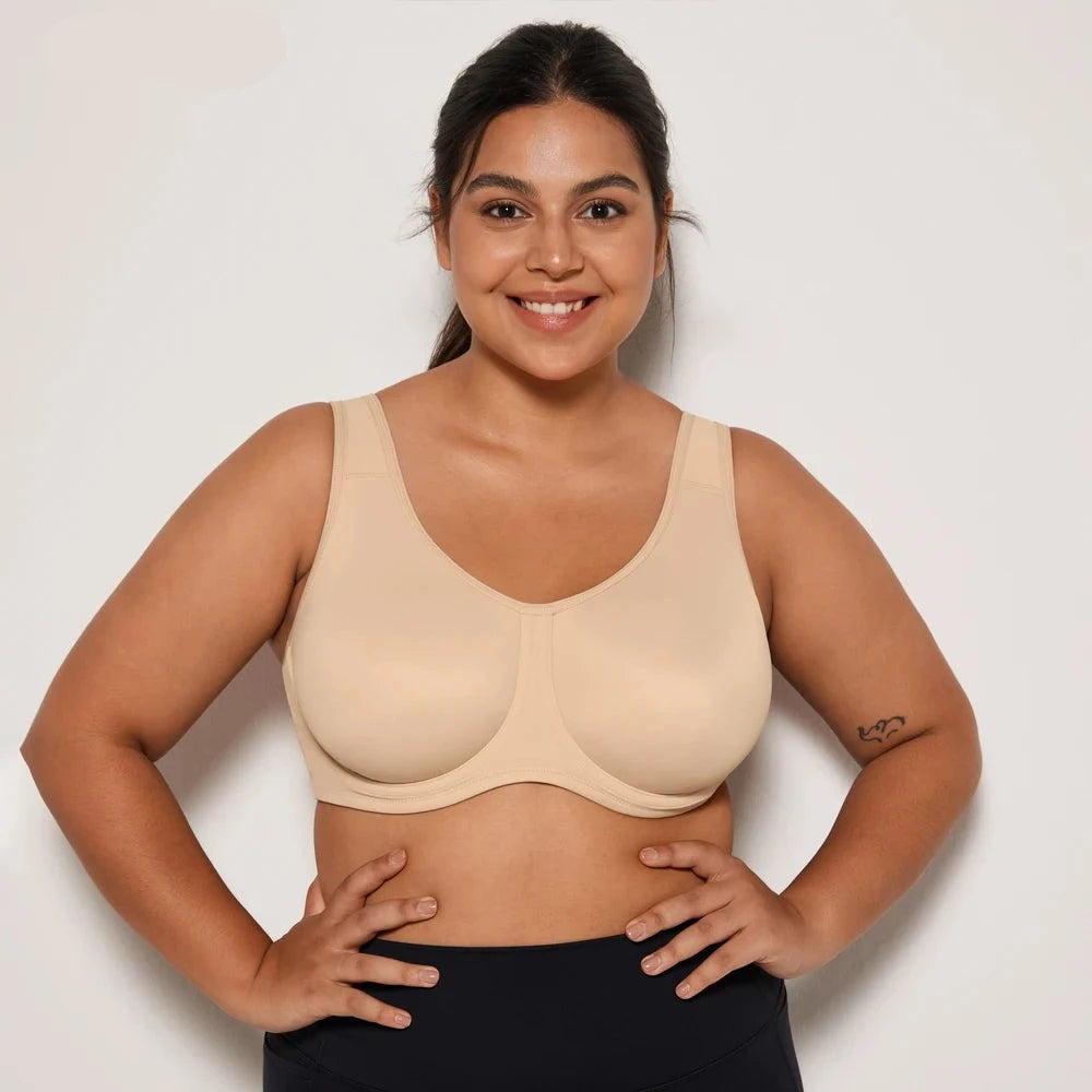 Keyla High Impact Underwire Sports Bra| C-G Cup| White - Beige