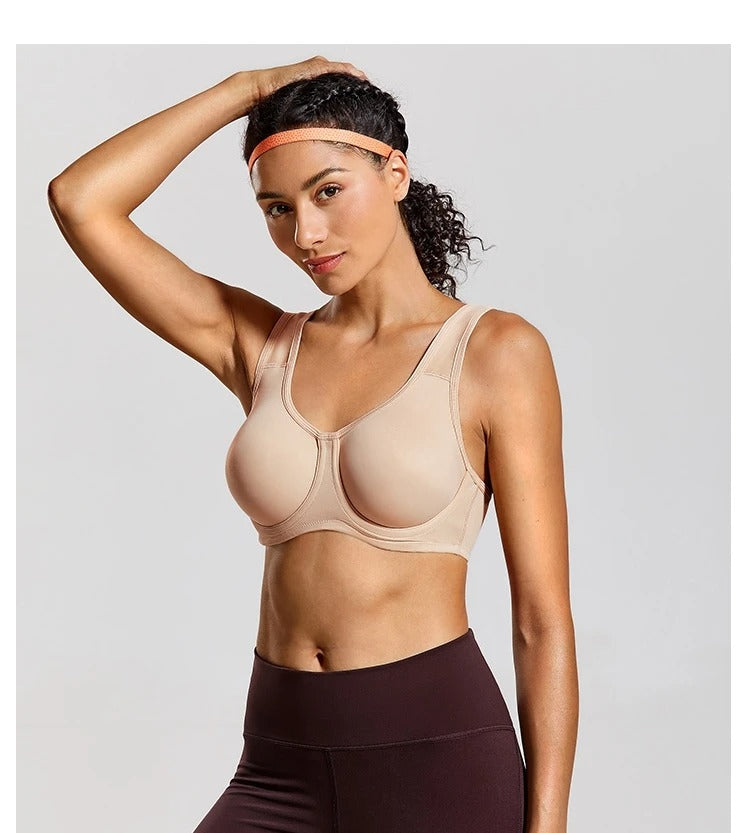 Keyla High Impact Underwire Sports Bra| C-G Cup| White - Beige