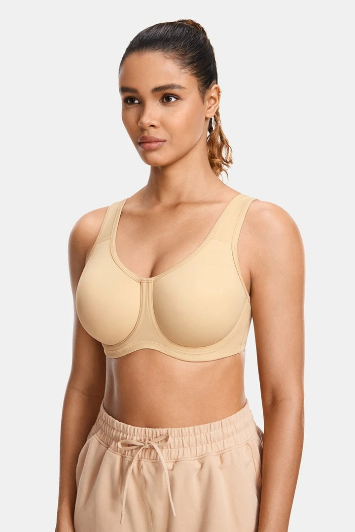 Keyla High Impact Underwire Sports Bra| C-G Cup| White - Beige