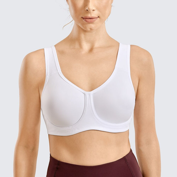 Keyla High Impact Double-layer Outer Underwire Sports Bra| C-G Cup| White - Beige