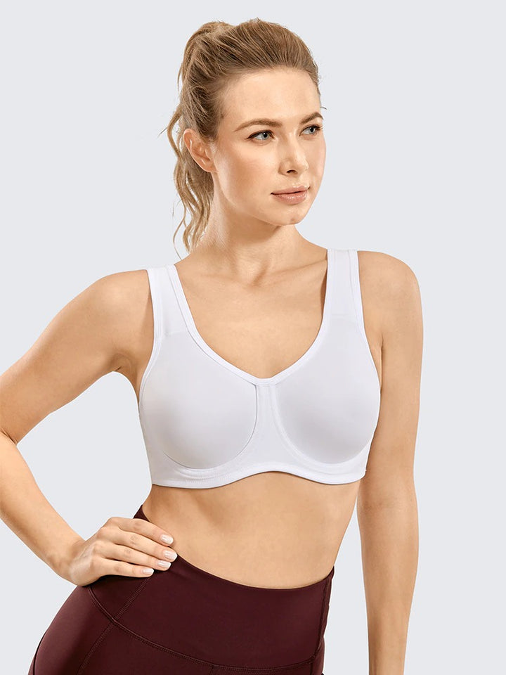 Keyla High Impact Double-layer Outer Underwire Sports Bra| C-G Cup| White - Beige