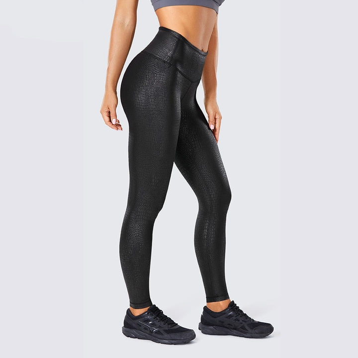 Ariel High Waist Faux Leather Matte Coated Leggings - Black/Green