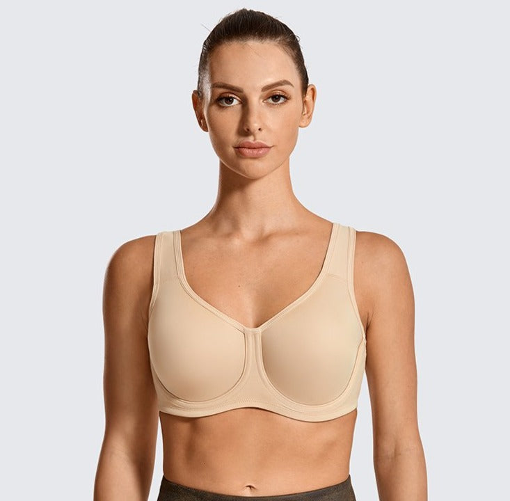 Keyla High Impact Double-layer Outer Underwire Sports Bra| C-G Cup| White - Beige