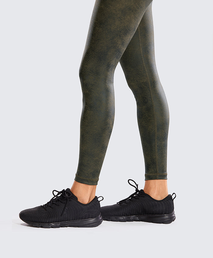 Ariel High Waist Faux Leather Matte Coated Leggings - Black/Green