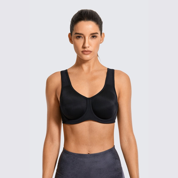 Keyla High Impact Double-layer Outer Underwire Sports Bra| C-G Cup| Black - Beige