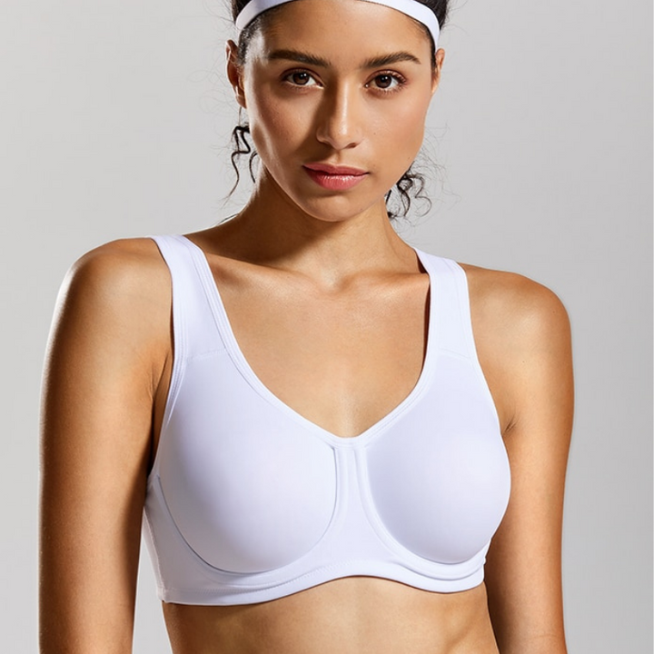 Keyla High Impact Double-layer Outer Underwire Sports Bra| C-G Cup| White - Beige