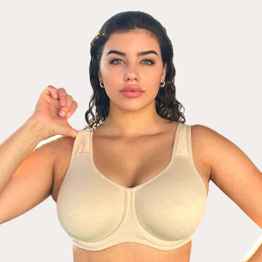 Keyla High Impact Double-layer Outer Underwire Sports Bra| C-G Cup| Black - Beige