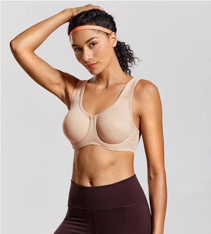 Keyla High Impact Double-layer Outer Underwire Sports Bra| C-G Cup| Black - Beige