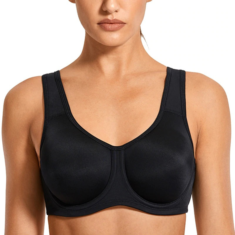 Keyla High Impact Double-layer Outer Underwire Sports Bra| C-G Cup| Black - Beige