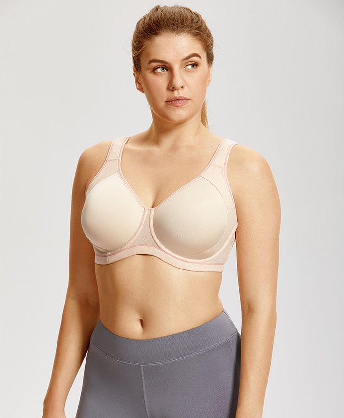 Luv High Impact Underwire Molded Sports Bra - Beige/ Black