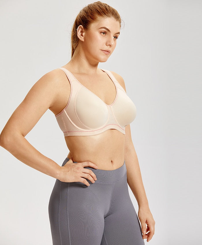 Luv High Impact Underwire Molded Sports Bra - Beige/ Black