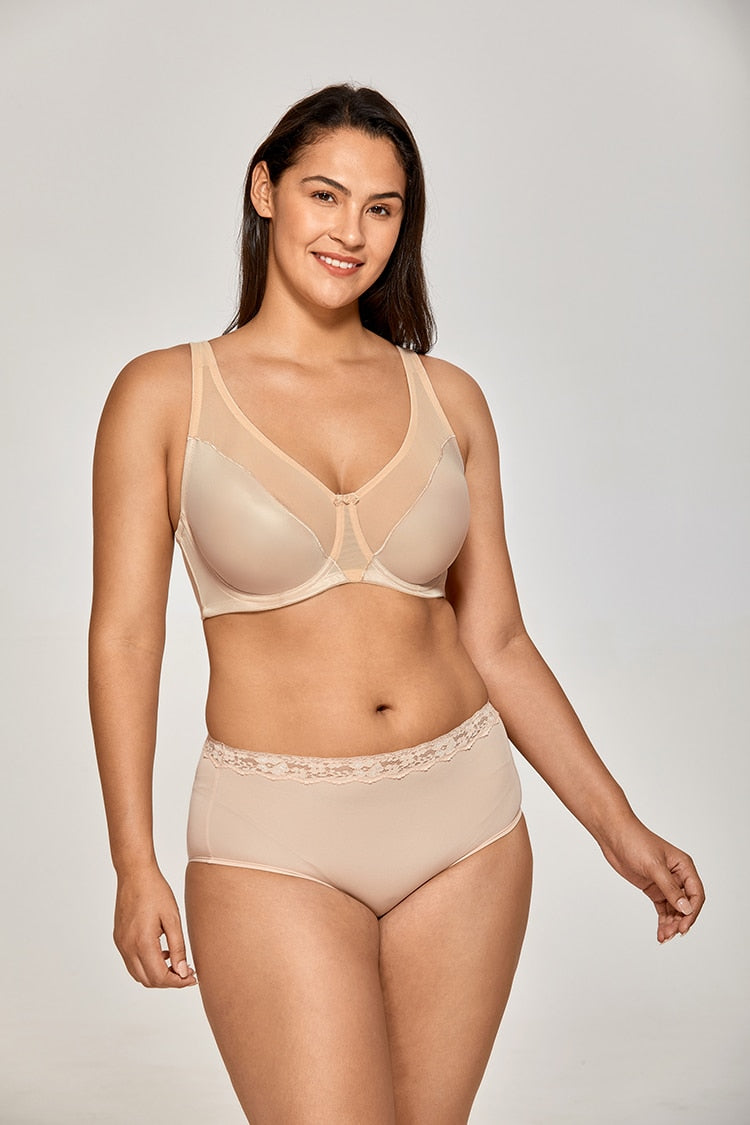 Karina Comfort V-neck Underwire Minimizer Bra| C - F Cup | Beige - Black - White