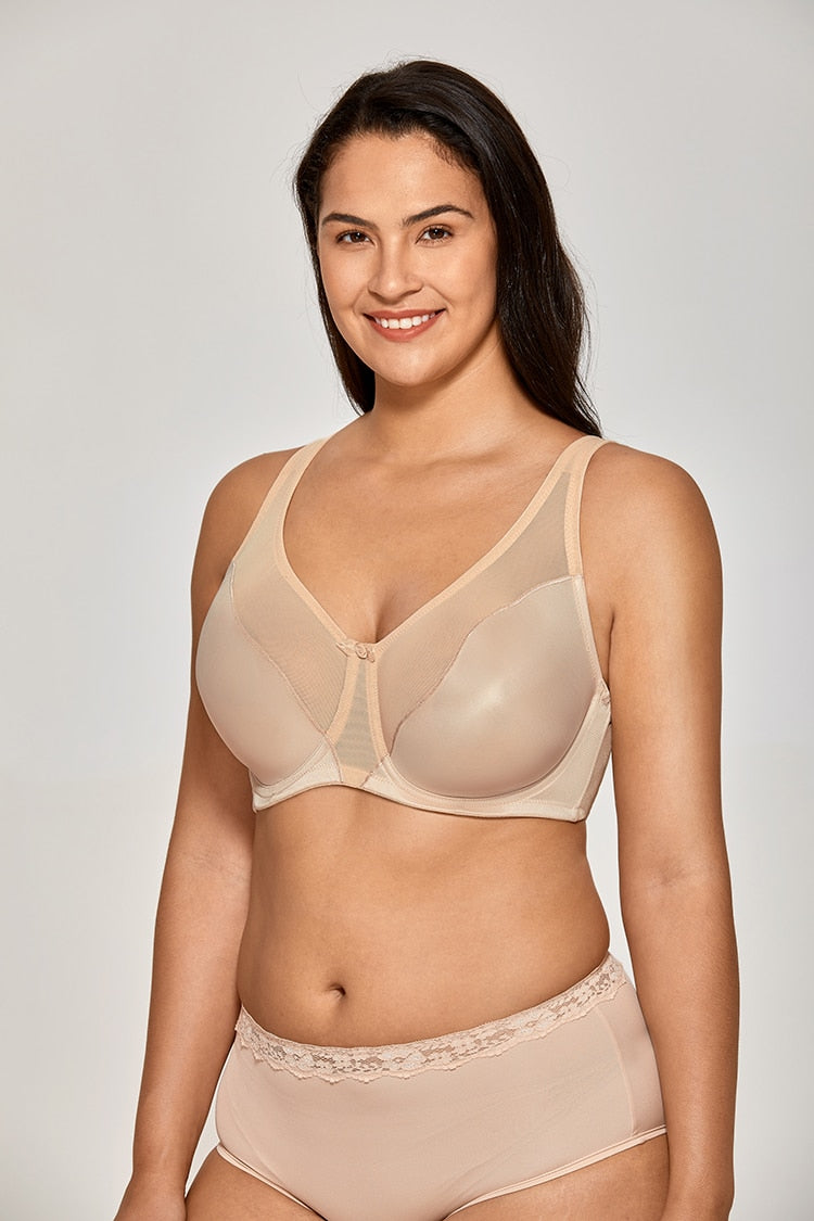 Karina Comfort V-neck Underwire Minimizer Bra| C - F Cup | Beige - Black - White