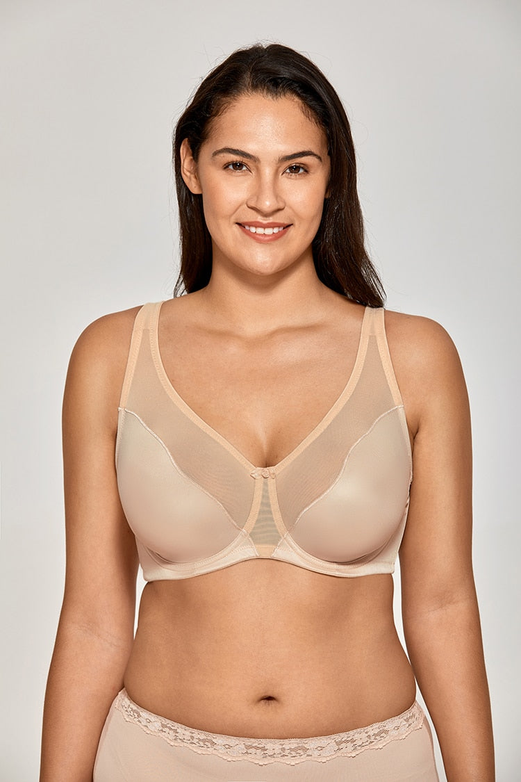 Karina Comfort V-neck Underwire Minimizer Bra| C - F Cup | Beige - Black - White