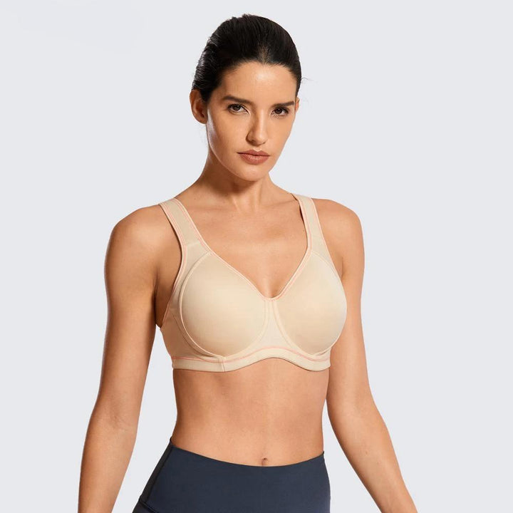 Luv High Impact Underwire Molded Sports Bra - Beige/ Black