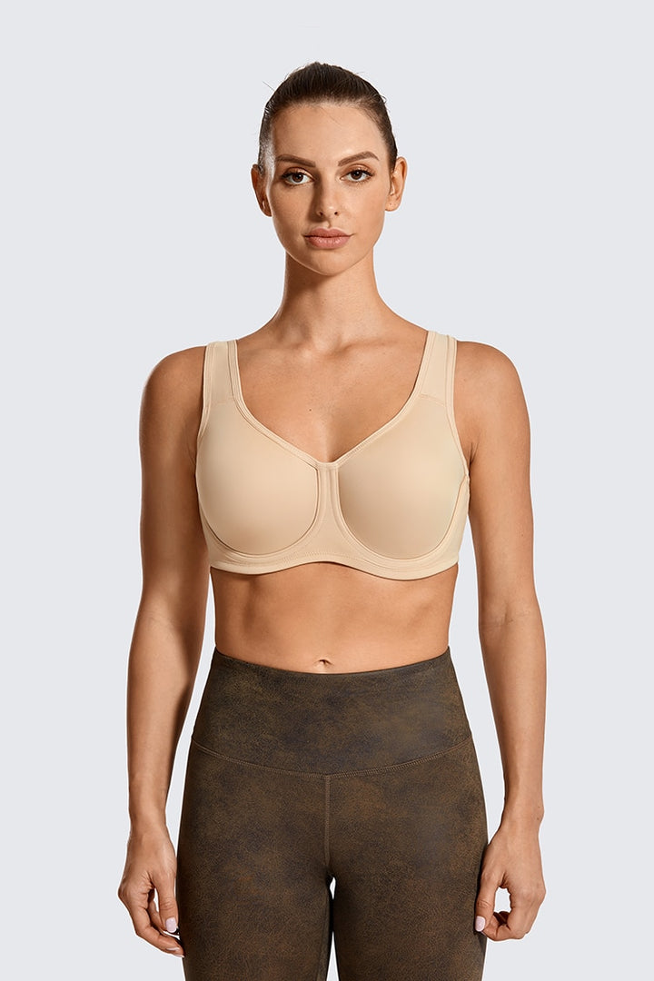 Keyla High Impact Double-layer Outer Underwire Sports Bra| C-G Cup| Black - Beige