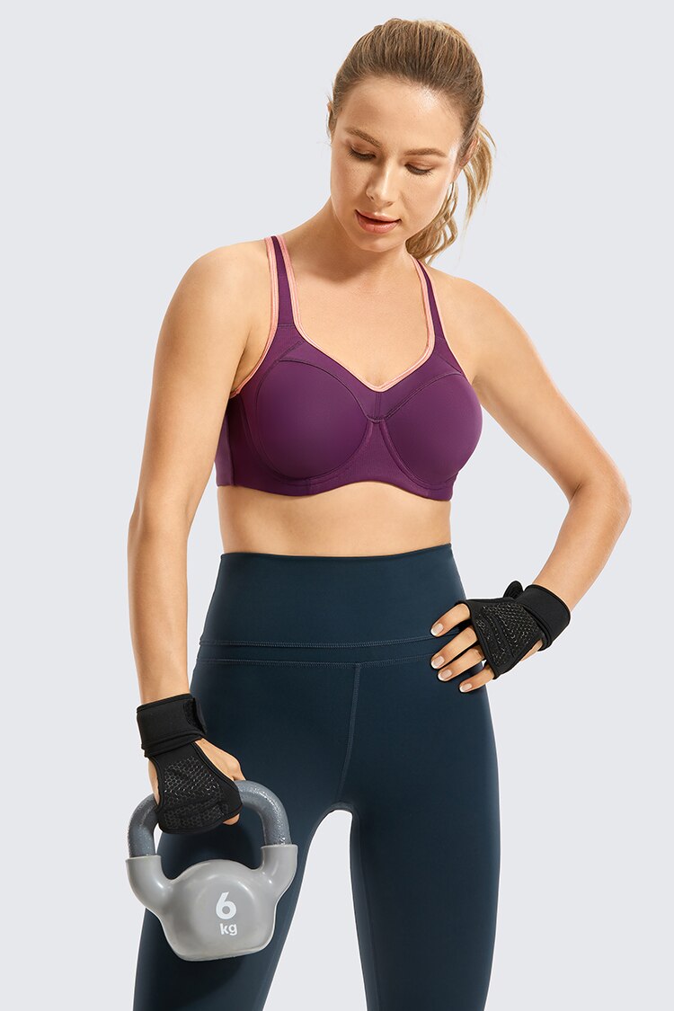 Yara High Impact Racerback Underwire Sports Bra | C-G Cup| Grey Ash - Dark Purple