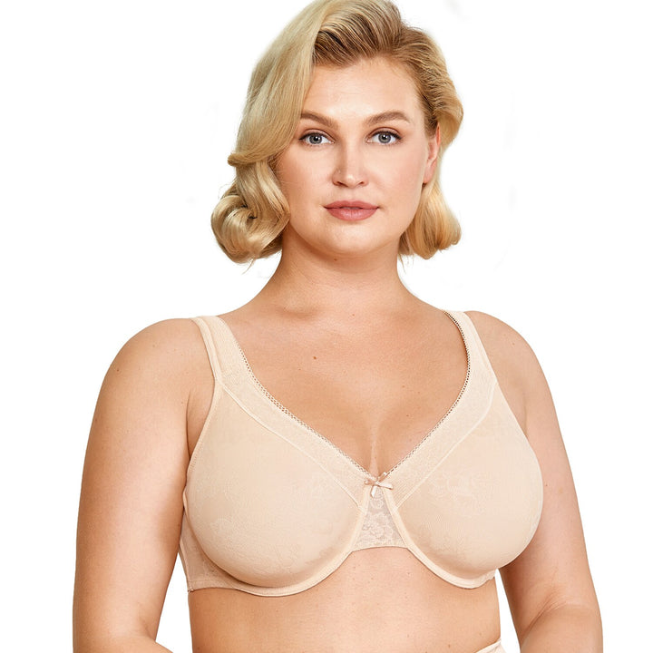 Leilani Mesh Floral Lace Underwire Minimizer Bra |C - H Cup | Black- Beige