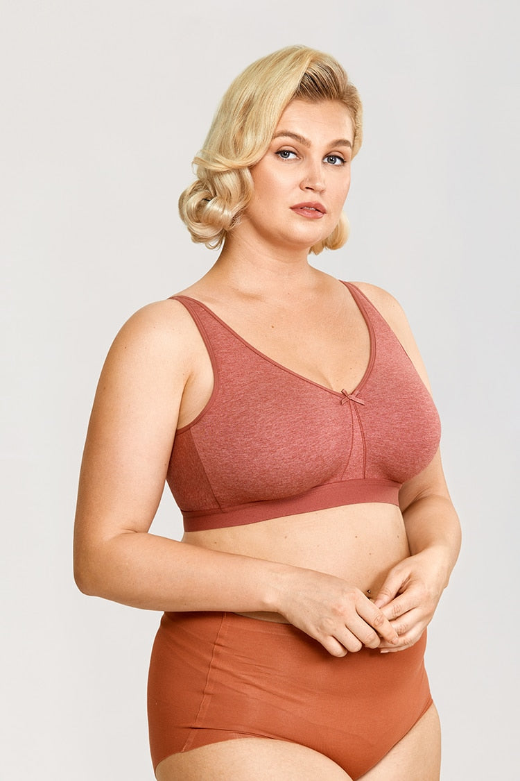 Ayla Unlined Wireless Cotton Sleep Bra |C-G Cup| Red - Indigo