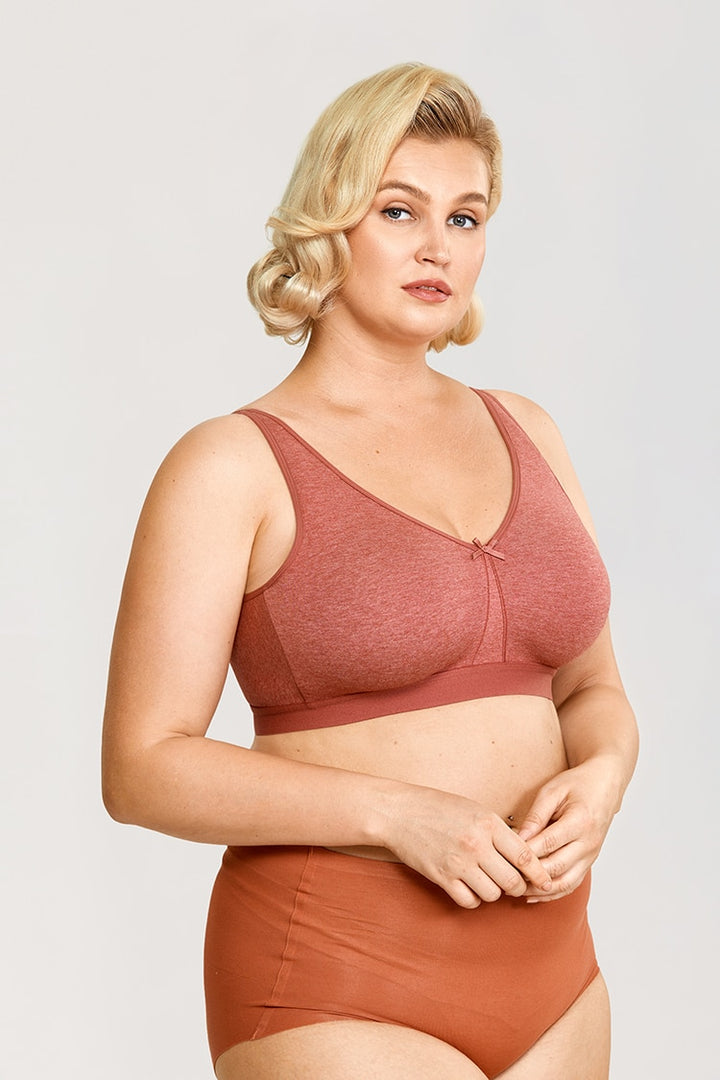 Ayla Unlined Wireless Cotton Sleep Bra |C-G Cup| Red - Indigo