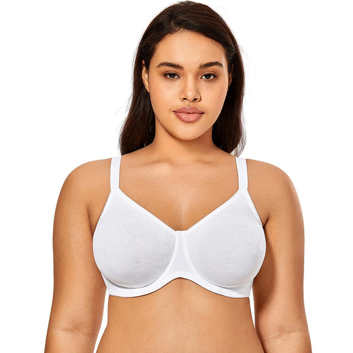 Alexia Jacquard Supportive Underwire Minimizer Bra| C - F Cup | White - Black Violet