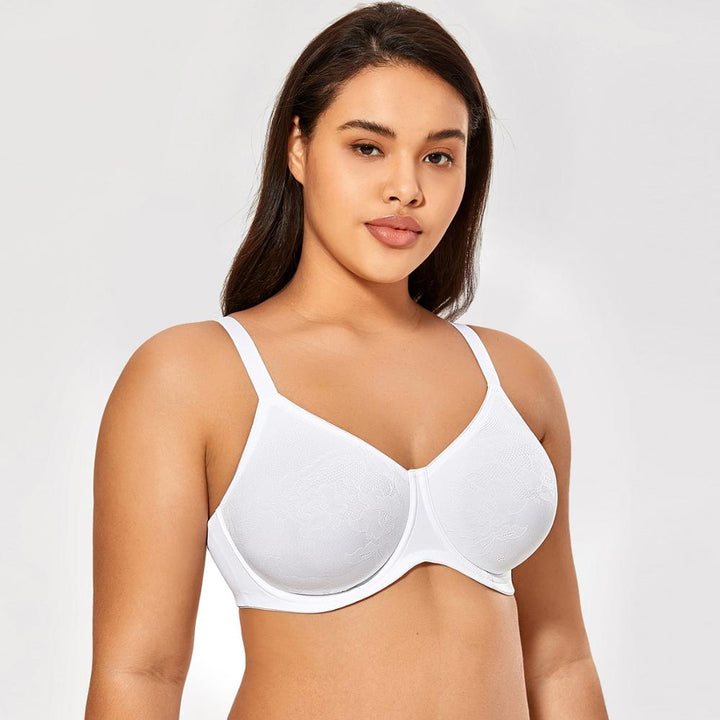 Alexia Jacquard Supportive Underwire Minimizer Bra| C - F Cup | White - Black Violet