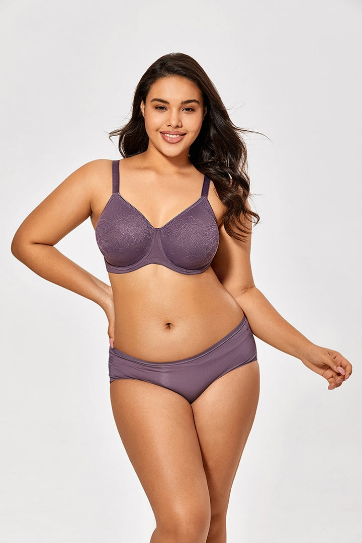 Alexia Jacquard Supportive Underwire Minimizer Bra| C - F Cup | White - Black Violet