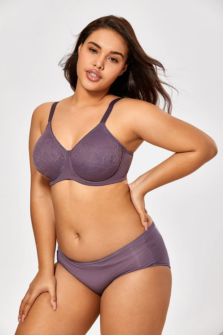 Alexia Jacquard Supportive Underwire Minimizer Bra| C - F Cup | White - Black Violet