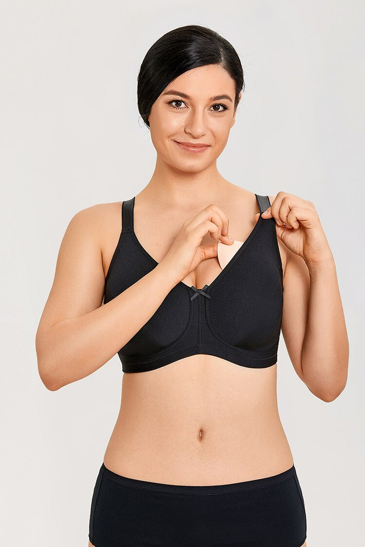 Aspen Wireless Mastectomy Bra|B-F Cup| Beige - Black