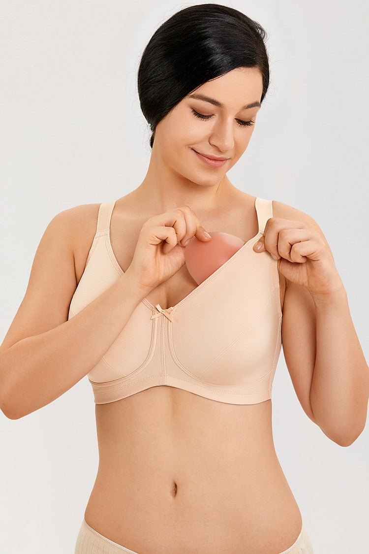 Aspen Wireless Mastectomy Bra|B-F Cup| Beige - Black