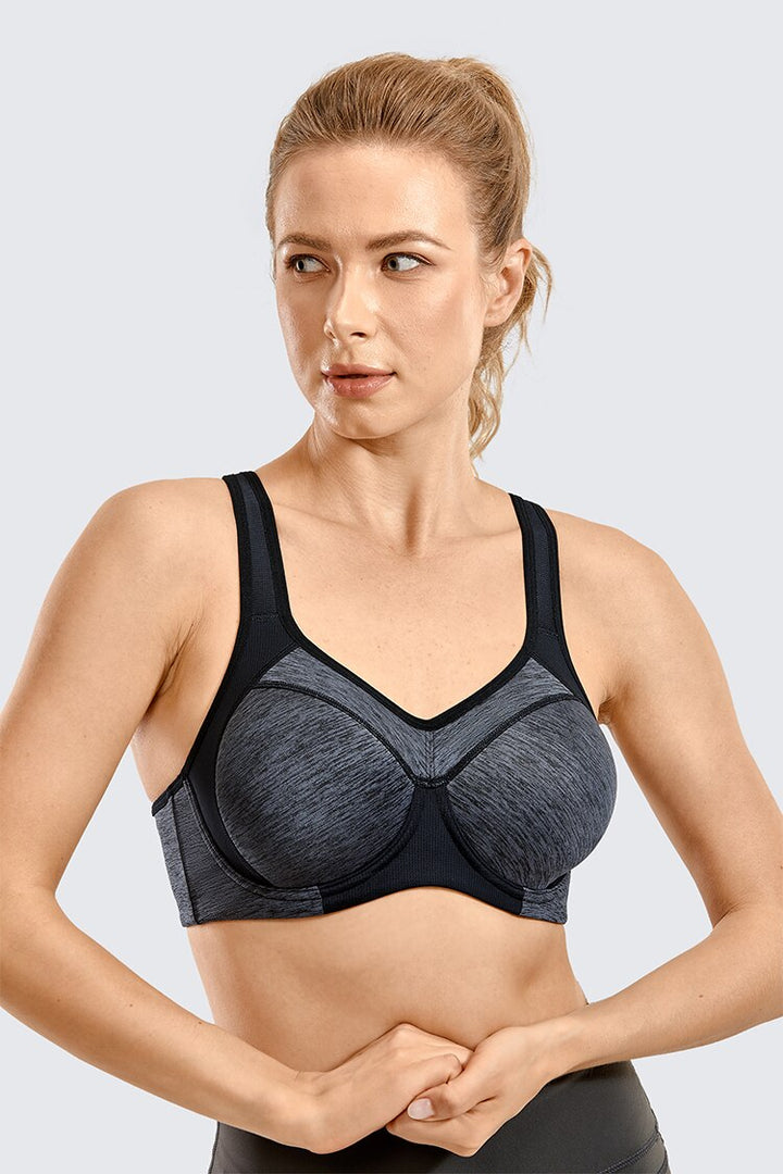 Yara High Impact Racerback Underwire Sports Bra | C-G Cup| Grey Ash - Dark Purple