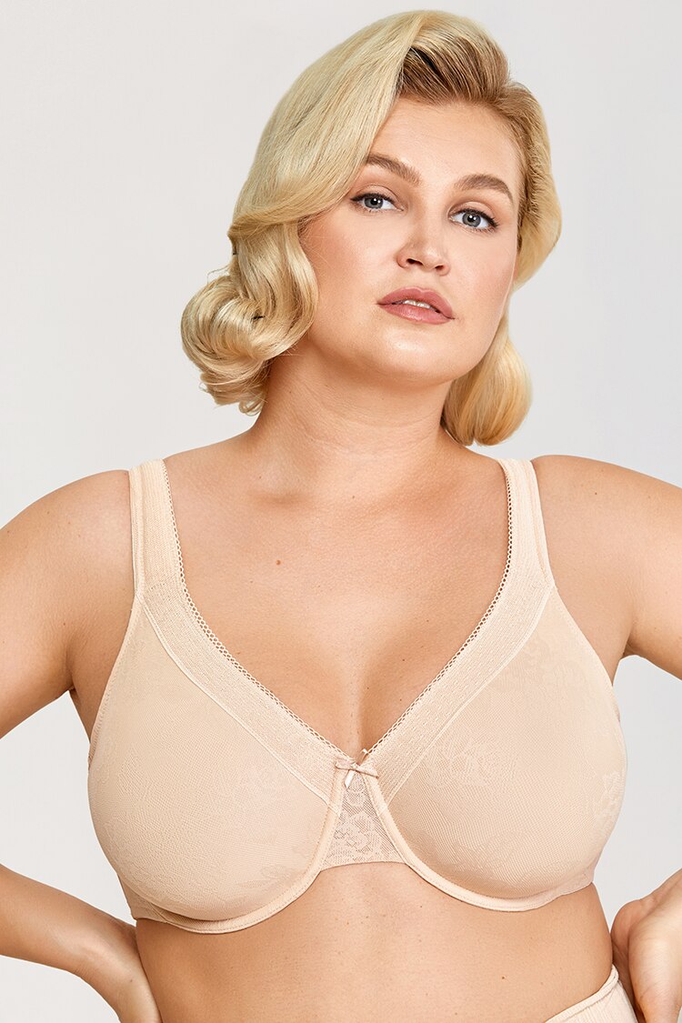 Leilani Mesh Floral Lace Underwire Minimizer Bra |C - H Cup | Black- Beige