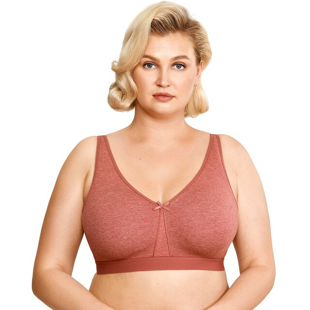 Ayla Unlined Wireless Cotton Sleep Bra |C-G Cup| Red - Indigo