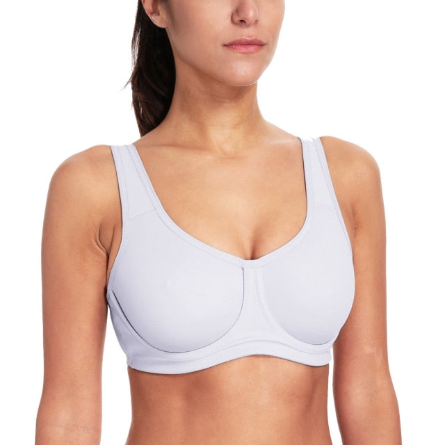 Keyla High Impact Double-layer Outer Underwire Sports Bra| C-G Cup| White - Beige