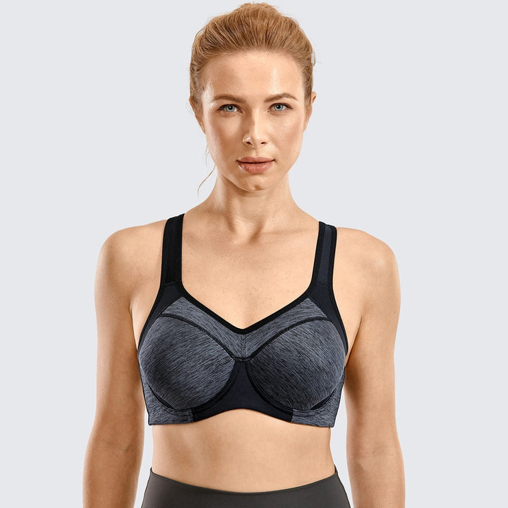 Yara High Impact Racerback Underwire Sports Bra | C-G Cup| Grey Ash - Dark Purple