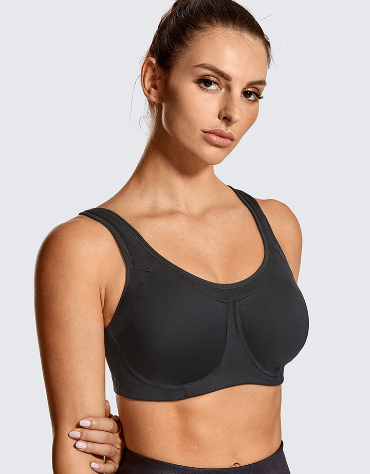 Averi High Impact Underwire Sports Bra With Removable Pads| C-E Cup| Beige - Black - Cinnamon