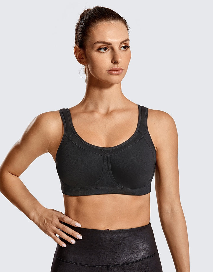 Averi High Impact Underwire Sports Bra With Removable Pads| C-E Cup| Beige - Black - Cinnamon