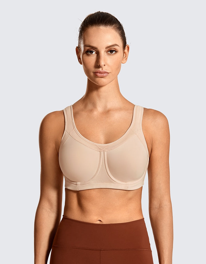 Averi High Impact Underwire Sports Bra With Removable Pads| C-E Cup| Beige - Black - Cinnamon